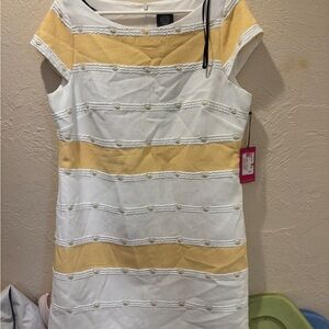 Vince Camuto White and Yellow Striped Midi Dress